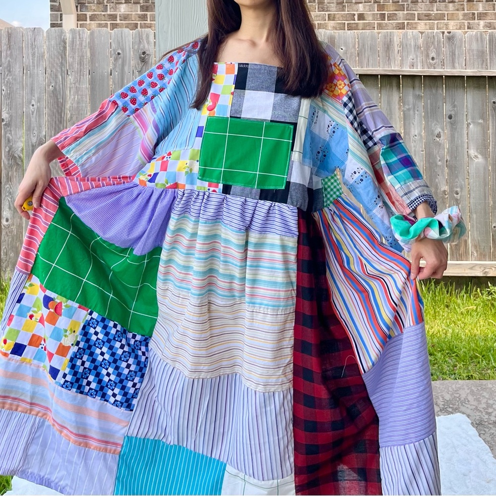 Handmade Quilted Patchwork Dress + Scrunchies SKU 08095 Plaid